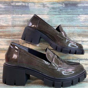 Crown Vintage Sage Womens Chunky Heel Platform Loafer Shoe Size 10M Smokey Green